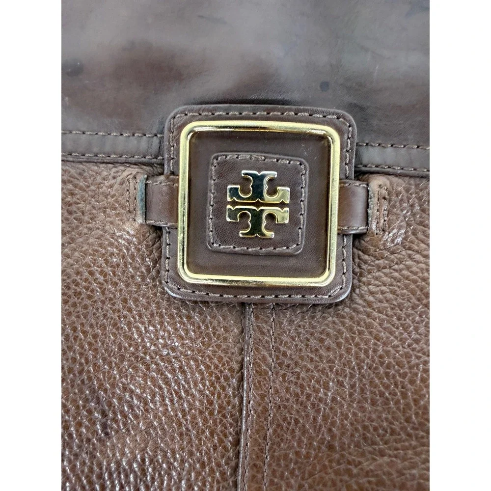 Tory Burch Brown Leather Riding Boots Gold Logo Knee High 8M F 12 55 31128374